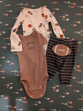 Baby Sports-Themed One-Piece & Pant Set - Brown/White
